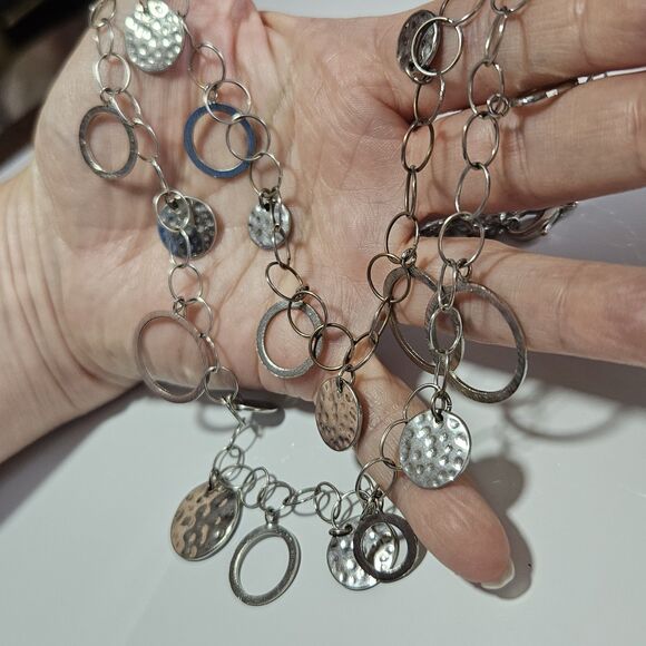**Sale** Loft Silver Tone Layered Circle Necklace 21 To 24" - Picture 2 of 12